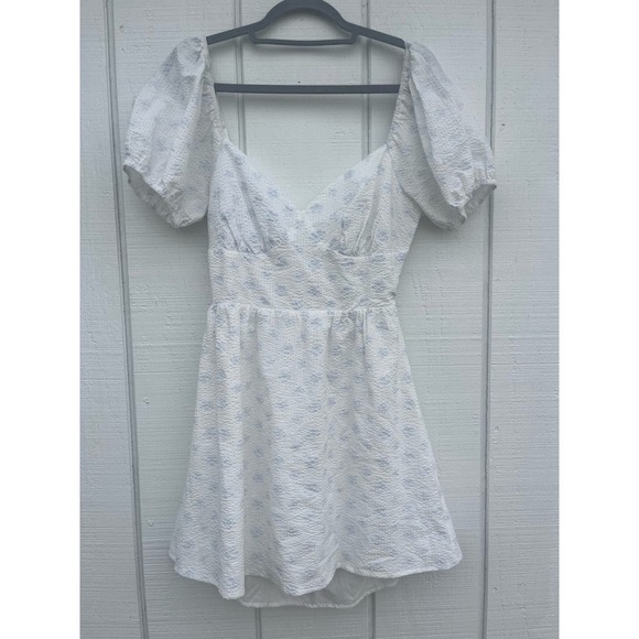 Nectar Clothing Textured White Backless Puff Sleeve Summer‎ Mini Dress, sz M - Picture 1 of 4